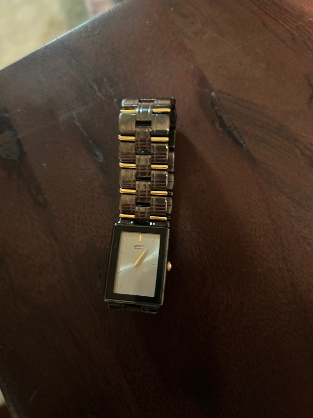 Seiko Black and Gold Rectangular Bracelet Watch